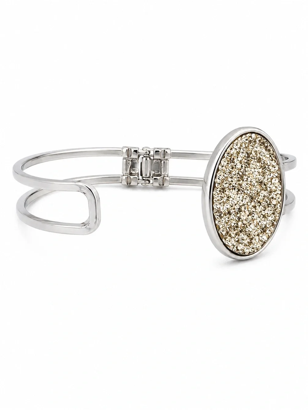 Chic Metallic Gold Druzy Statement Bracelet & Sleek Silver Cuff Bangle Easy Open